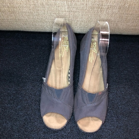 TOMS Blue Calypso Espadrille Peep Toe Canvas Wedge Heels Size 7 - Picture 6 of 11